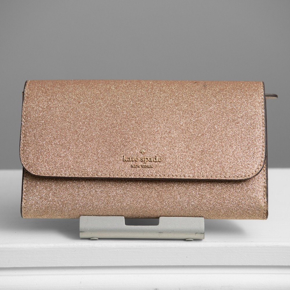 Kate Spade Pink Rose Gold Glitter Wallet Large Wristlet Festive Glam Mermaidcore